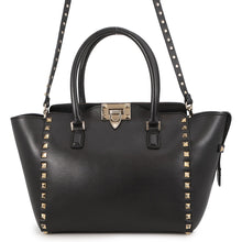 Load image into Gallery viewer, Valentino Garavani Rock Studded 2WAY Tote Bag Black Leather
