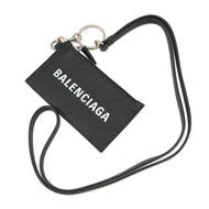 BALENCIAGA Cash Card Case with Key Ring Black/White594548 Leather