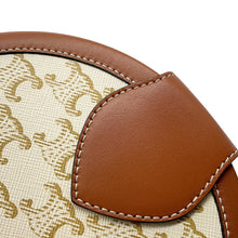 Load image into Gallery viewer, CELINE Triomphe Tambour Shoulder Bag White/Brown195192 PVC Leather Size Medium
