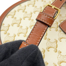Load image into Gallery viewer, CELINE Triomphe Tambour Shoulder Bag White/Brown195192 PVC Leather Size Medium
