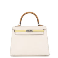 HERMES Kelly Sellier tricolor Nata / Jaune Poussin / Sesame Epsom Size 25
