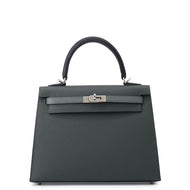 HERMES Kelly Sellier tricolor Vert Mangrove/Vert Almond/Black Epsom Size 25