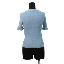 Load image into Gallery viewer, CHANEL CC Logo Short-Sleeve Ribbed Knit Sweater Size 38 BlueP79244 Cotton 98% Polyamide 1% Polyurethane 1%
