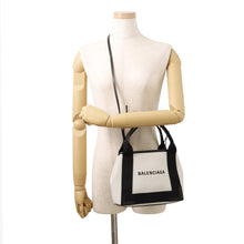 Load image into Gallery viewer, BALENCIAGA Navy Kabas White/Black390346 Canvas Leather Size XS
