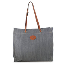 将图像加载到图库查看器中，CELINE Square Cabas Stripe Tote Bag Navy/Tan192802CHD.07AT Canvas Calf Leather
