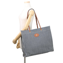 将图像加载到图库查看器中，CELINE Square Cabas Stripe Tote Bag Navy/Tan192802CHD.07AT Canvas Calf Leather
