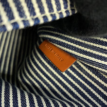 将图像加载到图库查看器中，CELINE Square Cabas Stripe Tote Bag Navy/Tan192802CHD.07AT Canvas Calf Leather
