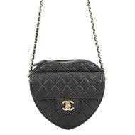 CHANEL Matelasse Heart Shape Chain Shoulder Black BlackAS3191 Lambskin