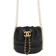 CHANEL Faux Pearl Drawstring Bag Shoulder Bag BlackAS2529 Lambskin