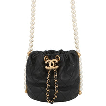 Load image into Gallery viewer, CHANEL Faux Pearl Drawstring Bag Shoulder Bag BlackAS2529 Lambskin
