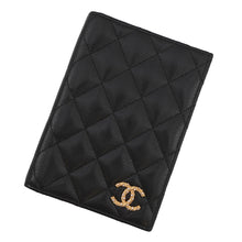 Load image into Gallery viewer, CHANEL CC Logo Passport Case Black Caviar Leather Rhinestone
