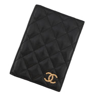 CHANEL CC Logo Passport Case Black Caviar Leather Rhinestone