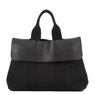 HERMES Valparaiso Black Toile Chevrons Leather Size PM