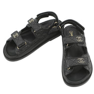 CHANEL CC Logo Matelasse Sandals BlackG35927 Leather Size 38 C