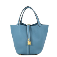 HERMES Picotin Lock New Blue Jean Taurillon Clemence Size PM