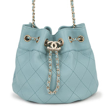 Load image into Gallery viewer, CHANEL Drawstring Drawstring Bag Matelasse ChainShoulder Light Blue Leather Size Mini
