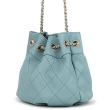 Load image into Gallery viewer, CHANEL Drawstring Drawstring Bag Matelasse ChainShoulder Light Blue Leather Size Mini
