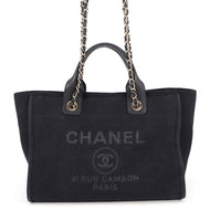 CHANEL Deauville Chain Tote BlackAS3257 Canvas Leather Size Small