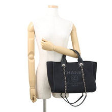 Load image into Gallery viewer, CHANEL Deauville Chain Tote BlackAS3257 Canvas Leather Size Small
