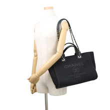 Load image into Gallery viewer, CHANEL Deauville Chain Tote BlackAS3257 Canvas Leather Size Small
