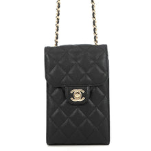Load image into Gallery viewer, CHANEL Matelasse Shoulder Phone Case BlackAP0249 Caviar Leather
