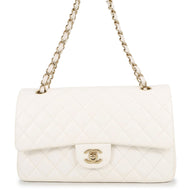 CHANEL Matelasse Double Flap Chain Shoulder Bag WhiteA01112 Caviar Leather Size 25