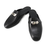 HERMES mule oz Black Leather Size 36