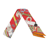 HERMES Twilly Brides and Bag Charm Brides et Gris Gris Rouge/Blanc/Moldre Silk100%