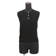 CHANEL CC Logo Button Rib Knit Vest Top Size 38 BlackP70420-K10048-94305 Cotton98% Polyurethane1% Polyamide1%