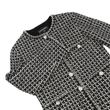 将图像加载到图库查看器中，CHANEL COCO Button Tweed Jacket Size 38 White/BlackP78909-V70693-NAAWH Cotton Polyester Viscose Fabric
