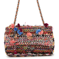 CHANEL Matelasse Shoulder Bag Multicolor Tweed Leather Size 25