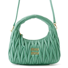 将图像加载到图库查看器中，MIUMIU Wonder Matelassé 2WAY Hobo Bag Salvia Green5BC125_N88_F0092_V_OOY Nappa Leather
