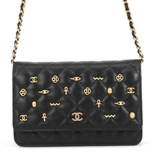 Load image into Gallery viewer, CHANEL Matelasse Egypt Bag Charm Chain Wallet Black Lambskin
