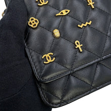Load image into Gallery viewer, CHANEL Matelasse Egypt Bag Charm Chain Wallet Black Lambskin
