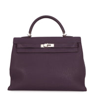 HERMES Kelly Sellier Cassis Chevre LeatherChevre Coromandel Goatskin Size 35
