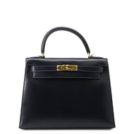 HERMES Kelly Sellier Navy Box Calf Leather Size 28