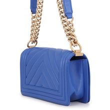 Load image into Gallery viewer, CHANEL Chevron Boy Chanel ChainShoulder BlueA67085 Lambskin Size Small
