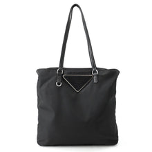 将图像加载到图库查看器中，PRADA Logo Tote Bag Black Nylon Leather
