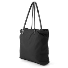 将图像加载到图库查看器中，PRADA Logo Tote Bag Black Nylon Leather

