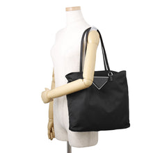 将图像加载到图库查看器中，PRADA Logo Tote Bag Black Nylon Leather
