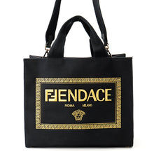 将图像加载到图库查看器中，FENDI Fendace Embroidery 2-way Tote Black/Gold8BH395AJIAF0FQV Canvas
