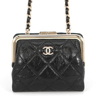 CHANEL Matelasse Kiss Lock Chain Wallet Black Leather