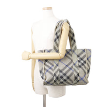 Load image into Gallery viewer, BURBERRY Tote Bag Gray/Black/Blue Canvas
