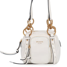 将图像加载到图库查看器中，PRADA Dunkle Top Handle Mini Bag White1BB137 Dangle Leather Size Mini
