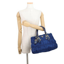 Load image into Gallery viewer, PRADA Gathered 2way Bag BlueBN2805 Leather Nylon
