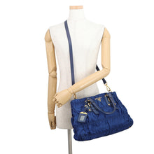 Load image into Gallery viewer, PRADA Gathered 2way Bag BlueBN2805 Leather Nylon
