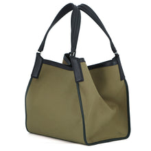 Load image into Gallery viewer, BALLY Arkle Shopper Tote Bag Khaki/Black6307006 Canvas Leather Size Large
