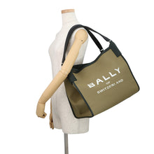 Load image into Gallery viewer, BALLY Arkle Shopper Tote Bag Khaki/Black6307006 Canvas Leather Size Large
