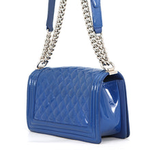 Load image into Gallery viewer, CHANEL Boy Chanel ChainShoulder Bag BlueA67086 Patent Leather Size 25
