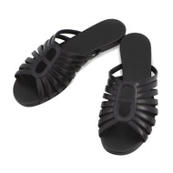 HERMES Sandals Noria BlackH262093Z 02350 Leather Size 37